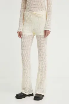 Gestuz pantaloni femei, culoarea bej, evazati, high waist, 10909321 imagine