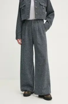 Gestuz pantaloni femei, culoarea gri, lat, high waist, 10909730 imagine