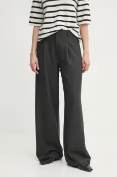 Gestuz pantaloni femei, culoarea gri, lat, high waist, 10909759 imagine