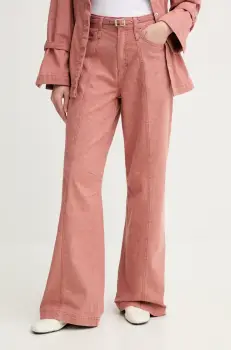 Gestuz pantaloni femei, culoarea portocaliu, lat, high waist, 10909927 imagine