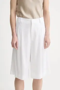 Gestuz pantaloni scurti din amestec de in culoarea alb, uni, high waist, 10910281 imagine