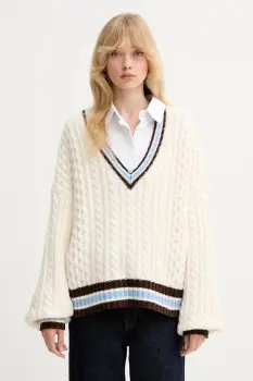 Gestuz pulover de lana culoarea bej, calduros, 10910535 imagine