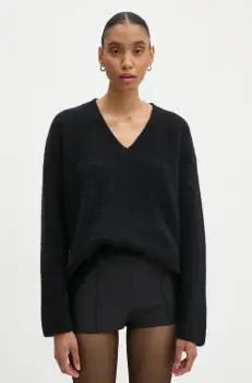 Gestuz pulover de lana femei, culoarea negru imagine