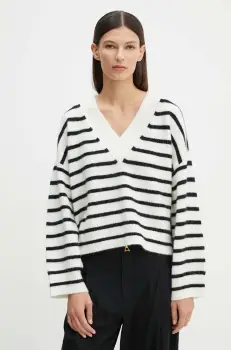 Gestuz pulover din amestec de lana femei, culoarea bej, 10909344 imagine