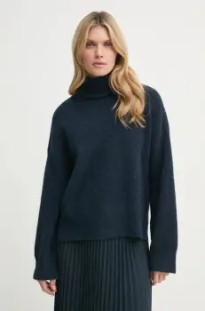 Gestuz pulover femei, culoarea albastru marin, cu guler, 10909446 imagine