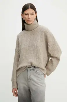 Gestuz pulover femei, culoarea bej, cu guler, 10909333 imagine