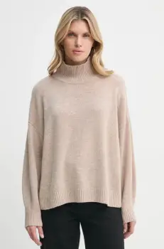 Gestuz pulover femei, culoarea bej, light, cu guler, 10909851 imagine