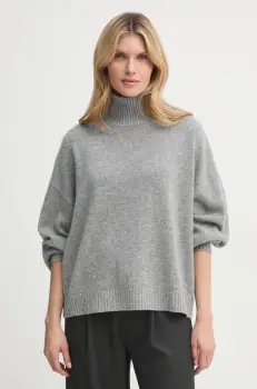 Gestuz pulover femei, culoarea gri, light, cu guler, 10909851 imagine