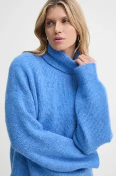 Gestuz pulover femei, culoarea violet, cu guler, 10909446 imagine