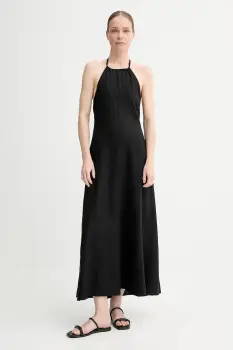 Gestuz rochie din amestec de in culoarea negru, maxi, evazata, 10910282 imagine