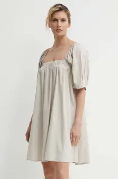 Gestuz rochie din in culoarea bej, mini, evazati, 10909293 imagine