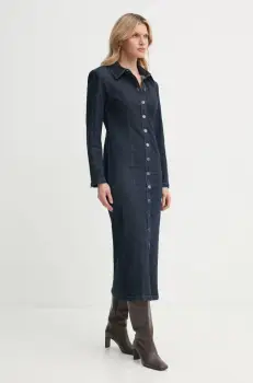 Gestuz rochie jeans culoarea albastru marin, midi, mulata, 10909777 imagine