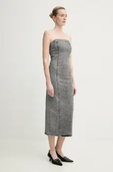 Gestuz rochie jeans culoarea gri, midi, mulata, 10910100 imagine