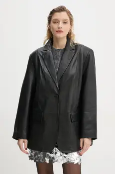 Gestuz sacou de piele culoarea negru, un singur rand de nasturi, neted, 10909547 imagine