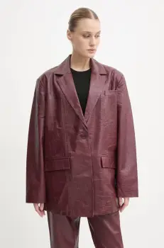 Gestuz sacou de piele culoarea rosu, un singur rand de nasturi, neted, 10909797 imagine