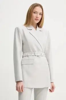 Gestuz sacou din lana culoarea gri, cu doua randuri de nasturi, neted, 10909752 imagine