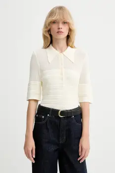 Gestuz tricou polo culoarea bej, 10910514 imagine