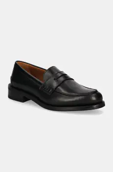 Hackett London mocasini de piele JAME SIGN barbati, culoarea negru, HMS21427 imagine