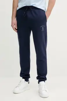 Hackett London pantaloni de trening din bumbac barbati, culoarea albastru marin, cu imprimeu, HM581338 imagine