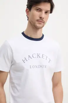 Hackett London tricou din bumbac barbati, culoarea alb, cu imprimeu, HM500893 imagine