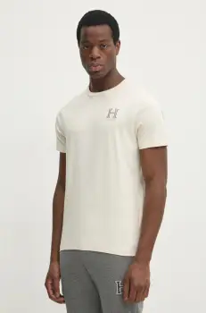 Hackett London tricou din bumbac barbati, culoarea bej, cu imprimeu, HM500858 imagine