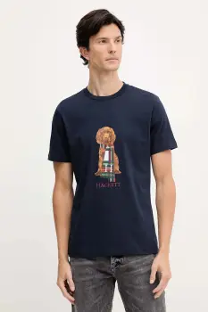 Hackett London tricou din bumbac culoarea bleumarin, cu imprimeu, HM5000022 imagine