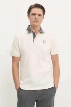 Hackett London tricou polo barbati, culoarea bej, neted, HM563381 imagine