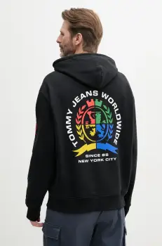 hanorac de bumbac culoarea negru, cu gluga, cu imprimeu, DM0DM20836 imagine