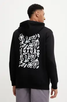 hanorac de bumbac Elaho culoarea negru, cu gluga, cu imprimeu, MSW0469 imagine