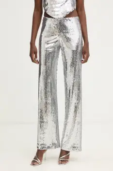 Haveone pantaloni culoarea argintiu, lat, high waist, PGE-P259 imagine