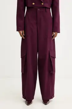 Haveone pantaloni culoarea bordo, drept, high waist, PSO-P040 imagine