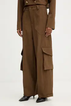 Haveone pantaloni culoarea maro, drept, high waist, PSO-P040 imagine