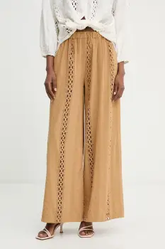 Haveone pantaloni wide leg pentru femei, din bumbac imagine
