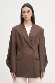 Haveone sacou cu doua randuri de nasturi pentru femei, cu amestec de in imagine