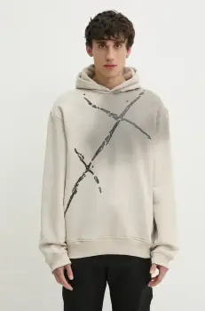 Heliot Emil hanorac de bumbac barbati, culoarea bej, cu gluga, cu imprimeu, PRESS25_M_08_072_ST18 imagine