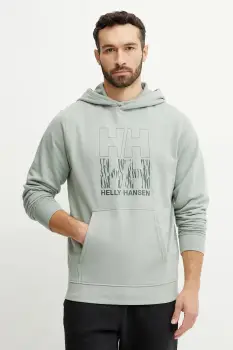 Helly Hansen bluza barbati, culoarea verde, cu gluga, cu imprimeu imagine