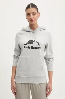 Helly Hansen bluza NORD GRAPHIC femei, culoarea gri, cu gluga, cu imprimeu, 62981 imagine