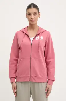 Helly Hansen hanorac de bumbac femei, culoarea roz, cu gluga, melanj, 34461 imagine