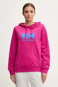 Helly Hansen hanorac de bumbac HH LOGO 2.0 femei, culoarea roz, cu gluga, cu imprimeu, 34460 imagine