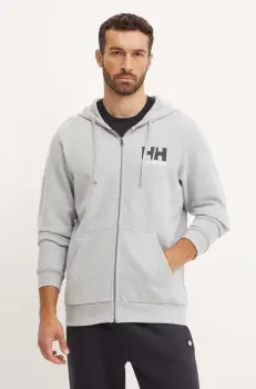 Helly Hansen hanorac de bumbac HH LOGO barbati, culoarea gri, cu gluga, cu imprimeu, 30393 imagine