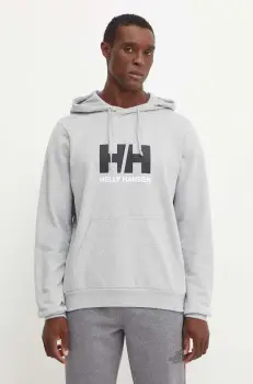 Helly Hansen hanorac de bumbac HH LOGO barbati, culoarea gri, cu gluga, cu imprimeu, 30394 imagine