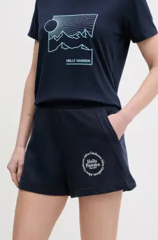 Helly Hansen pantaloni scurti femei, culoarea albastru marin, cu imprimeu, high waist, 54081 imagine