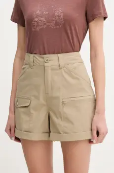 Helly Hansen pantaloni scurti outdoor Maridalen culoarea verde, neted, high waist, 62872 imagine