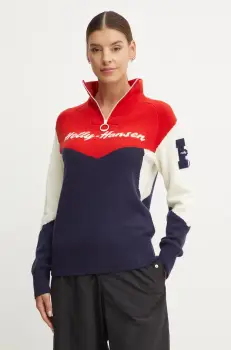 Helly Hansen pulover Apres femei, culoarea albastru marin, calduros, cu guler, 66029 imagine