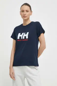Helly Hansen tricou din bumbac femei, culoarea albastru marin imagine