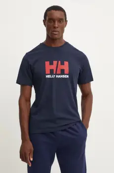 Helly Hansen tricou din bumbac HH LOGO barbati, culoarea albastru marin, cu imprimeu, 30396 imagine
