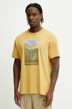 Helly Hansen tricou din bumbac MASSIF GRAPHIC culoarea galben, cu imprimeu, 54600 imagine