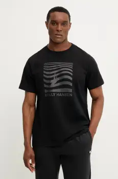 Helly Hansen tricou din bumbac SHORELINE barbati, culoarea negru, cu imprimeu, 54601 imagine