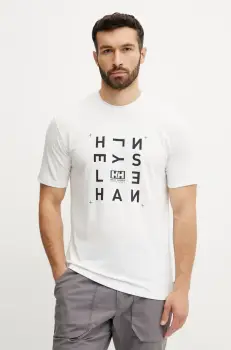 Helly Hansen tricou SKOG RECYCLED GRAPHIC barbati, culoarea alb, cu imprimeu, 63082 imagine