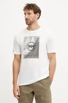 Helly Hansen tricou sport Race Graphic culoarea alb, cu imprimeu, 34419 imagine